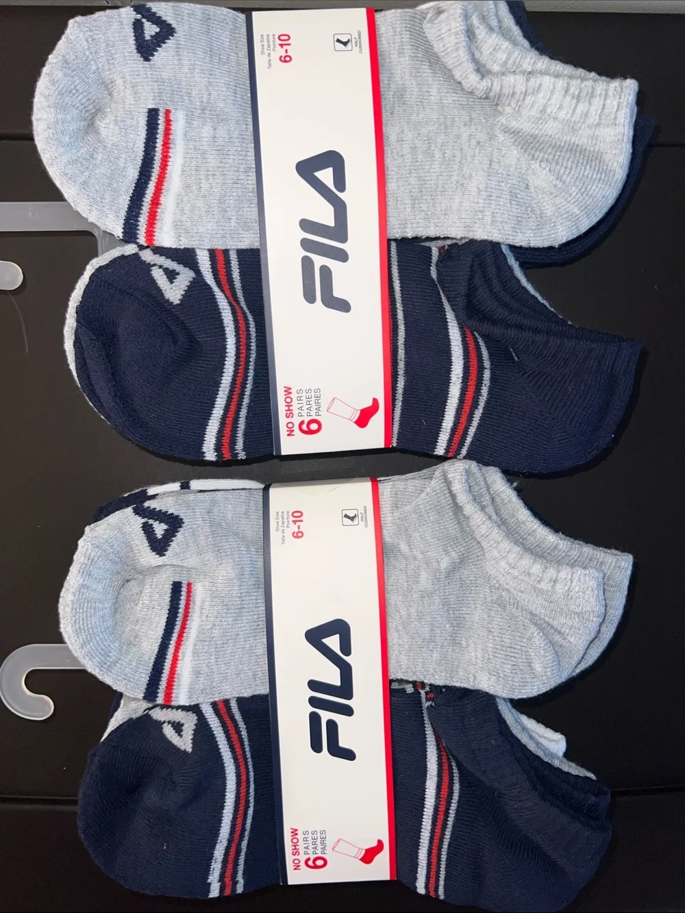 Fila No Show Socks, Navy/Grey/White, Size: 6-10 (2 packs)